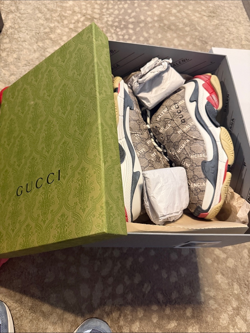 Gucci x Balenciaga Box with Beige Monogram Chunky Sneakers